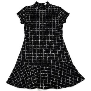 Mango, women's Black Ruffle Hem Tweed Dress Size M